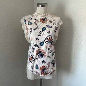 Free People Blouse Mock Neck Floral Open-Back Sleeveless  Multicolor Sz S